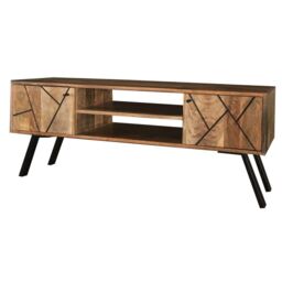 Jaipur Furniture Ltd Amar Plasma TV Unit- Iron Base - Mango Wood/Iron - L35 x W118 x H46 cm - Light Finish - Assembly Required in Brown