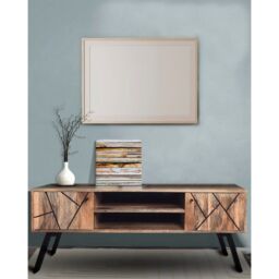 Jaipur Furniture Ltd Amar Plasma TV Unit- Iron Base - Mango Wood/Iron - L35 x W118 x H46 cm - Light Finish - Assembly Required in Brown - thumbnail 2