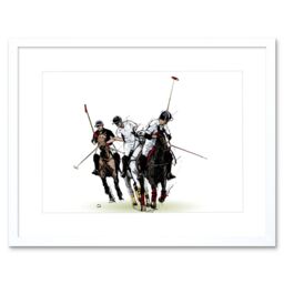 "Artery8 Wall Art Print Polo Sport Horses Art Framed 9x7 inch in White - Size: W7"" x H9""" - thumbnail 1