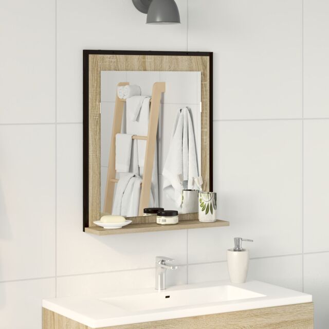 Berkfield Home Bathroom Mirror with Shelf Sonoma Oak 50x12x60 cm Engineered Wood in Brown - Size: 50 x 12 x 60 cm - image 1