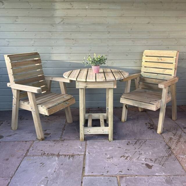 Churnet Valley Garden Furniture Ltd Clover Bistro Garden Round Table & Chair Set - 2 Seater in Light Brown - image 1