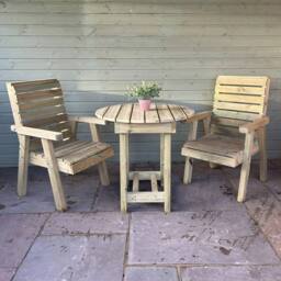 Churnet Valley Garden Furniture Ltd Clover Bistro Garden Round Table & Chair Set - 2 Seater in Light Brown - thumbnail 1