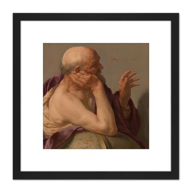 Artery8 Hendrick Ter Brugghen Heraclitus Painting 8X8 Inch Square Wooden Framed Wall Art Print Picture with Mount in Black - image 1