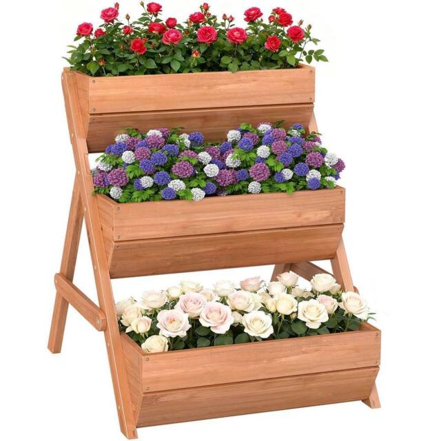 Kelvenix 3 Tier Raised Garden Bed Wooden Elevated Planter Box Kit in Brown - Size: 100g - image 1