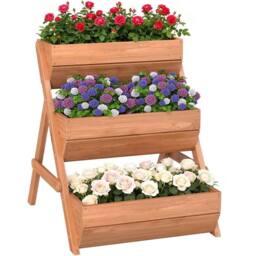 Kelvenix 3 Tier Raised Garden Bed Wooden Elevated Planter Box Kit in Brown - Size: 100g