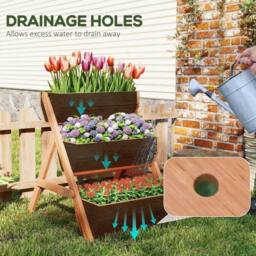 Kelvenix 3 Tier Raised Garden Bed Wooden Elevated Planter Box Kit in Brown - Size: 100g - thumbnail 5
