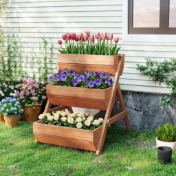 Kelvenix 3 Tier Raised Garden Bed Wooden Elevated Planter Box Kit in Brown - Size: 100g - thumbnail 4