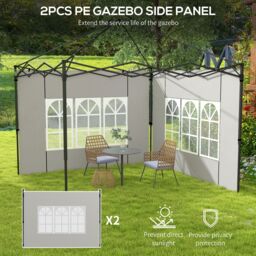 OUTSUNNY Gazebo Side Panels for 3x3(m) or 3x6m Gazebo Canopy, 2 Pack in White - thumbnail 4