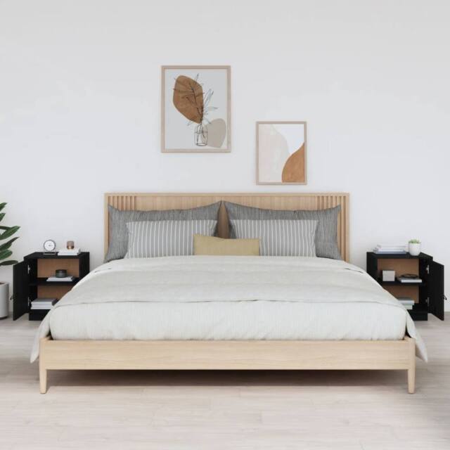 Berkfield Home Beautiful Bedside Cabinets 2 pcs Black 40x34x45 cm Solid Wood Pine - Size: 40 x 34 x 45 cm - image 1