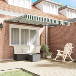 Berkfield Home Retractable Awning Manual Green & White 350x250 cm - thumbnail 3