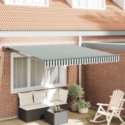 Berkfield Home Retractable Awning Manual Green & White 350x250 cm - thumbnail 1