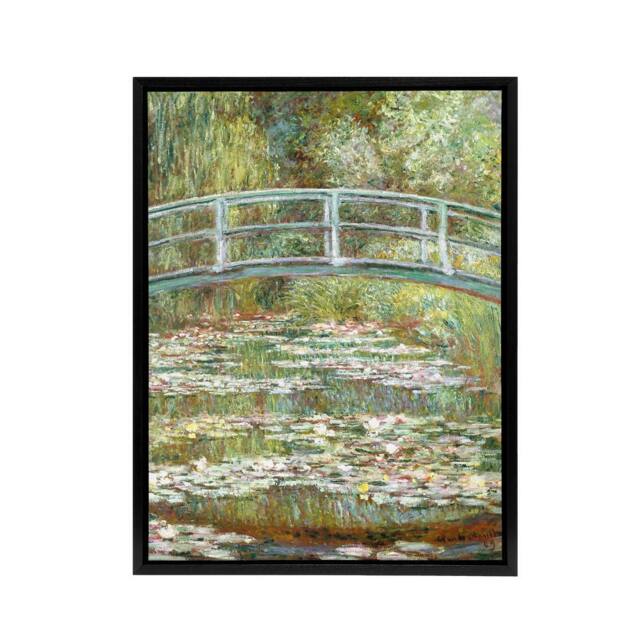 "Artery8 Bridge over a Pond of Water Lilies Monet Framed Canvas Wall Art in Green - Size: W12"" x H16""" - image 1