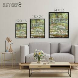 "Artery8 Bridge over a Pond of Water Lilies Monet Framed Canvas Wall Art in Green - Size: W12"" x H16""" - thumbnail 4