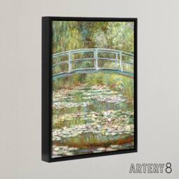 "Artery8 Bridge over a Pond of Water Lilies Monet Framed Canvas Wall Art in Green - Size: W12"" x H16""" - thumbnail 2
