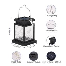 Kelvenix Warm white 4X LED Solar Powered Hanging Lantern Lights Waterproof in Black - thumbnail 2