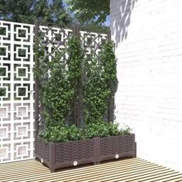 Berkfield Home Garden Planter with Trellis Brown 80x40x121.5 cm PP - thumbnail 2