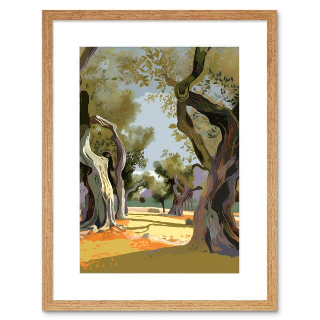 "Artery8 Wall Art Print Mediterranean Landscape of an Olive Tree Grove Artwork Framed 9X7 Inch in Beige - Size: W7"" x H9""" - image 1