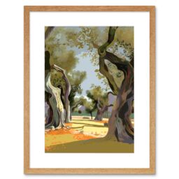 "Artery8 Wall Art Print Mediterranean Landscape of an Olive Tree Grove Artwork Framed 9X7 Inch in Beige - Size: W7"" x H9""" - thumbnail 1