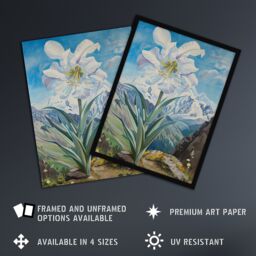 "Artery8 Wild White Lily Mont Blanc Mountain Landscape Framed Art Print in Blue - Size: W12"" x H16""" - thumbnail 2