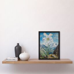 "Artery8 Wild White Lily Mont Blanc Mountain Landscape Framed Art Print in Blue - Size: W12"" x H16""" - thumbnail 4