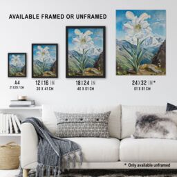 "Artery8 Wild White Lily Mont Blanc Mountain Landscape Framed Art Print in Blue - Size: W12"" x H16""" - thumbnail 3