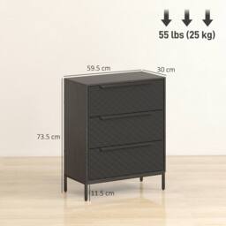 HOMCOM Chest of Drawers, 3 Fabric Drawer Dresser, Aluminium Handles in Black - Size: Medium - thumbnail 3