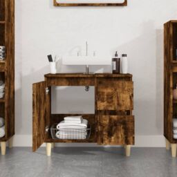 Berkfield Home Bathroom Cabinet Smoked Oak 65x33x60 cm Engineered Wood in Brown - Size: 65 x 33 x 60 cm - thumbnail 3
