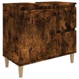 Berkfield Home Bathroom Cabinet Smoked Oak 65x33x60 cm Engineered Wood in Brown - Size: 65 x 33 x 60 cm - thumbnail 2