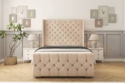 "Comfort Beds Monte Carlo Naples Bed Frame - 50"" Upholstered Wingback Headboard in Light Sand - Size: Small Double" - thumbnail 2