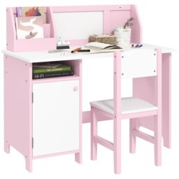 HOMCOM Kids Table & Chair Set 2 PCs Table & Chair Set w/ Whiteboard in Pink - thumbnail 2