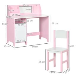 HOMCOM Kids Table & Chair Set 2 PCs Table & Chair Set w/ Whiteboard in Pink - thumbnail 3