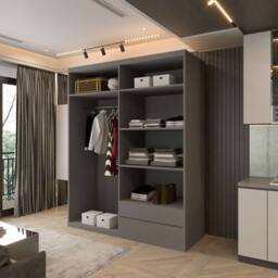 Sliding Wardrobes 4U Modern Mirror Sliding Wardrobe with Top LED Light W150cm x H217cm in Black - thumbnail 3
