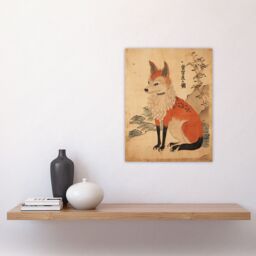 "Artery8 Wall Art Print Edo Period Kitsune Red Fox Portrait Simple Japanese Ukiyo-e Style Painting Poster in Beige - Size: W12"" x H16""" - thumbnail 4