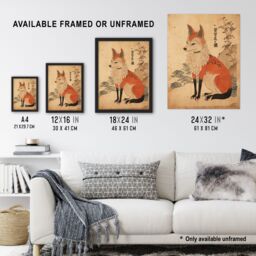 "Artery8 Wall Art Print Edo Period Kitsune Red Fox Portrait Simple Japanese Ukiyo-e Style Painting Poster in Beige - Size: W12"" x H16""" - thumbnail 3