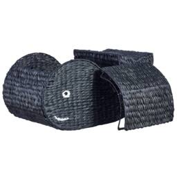 Wyld and Coco Whale-Shaped Wicker Storage Basket with Lid Black - thumbnail 5
