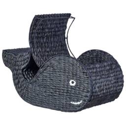 Wyld and Coco Whale-Shaped Wicker Storage Basket with Lid Black - thumbnail 2