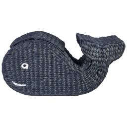 Wyld and Coco Whale-Shaped Wicker Storage Basket with Lid Black - thumbnail 3