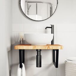 Berkfield Home Basin Shelf Wall Mounted Steel & Solid Wood Oak in Brown - thumbnail 3