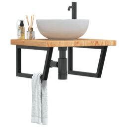 Berkfield Home Basin Shelf Wall Mounted Steel & Solid Wood Oak in Brown - thumbnail 1