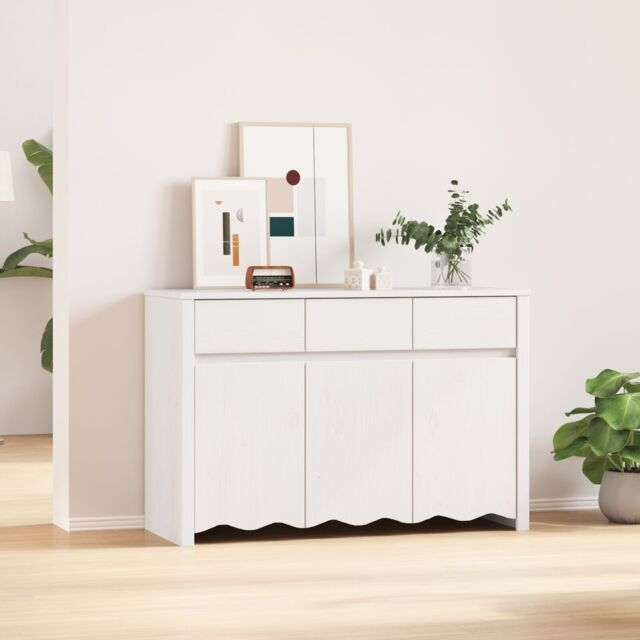 "Berkfield Home Sideboard ""DRAMMEN"" White 114x43x75, 5 cm Solid Wood Pine" - image 1