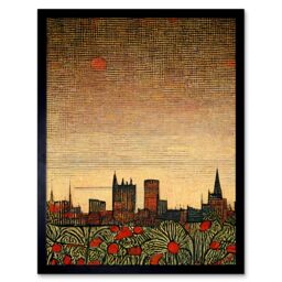 "Artery8 Wall Art Print Floral City Skyline Poppies William Morris Art Framed in Black - Size: W12"" x H16""" - thumbnail 1