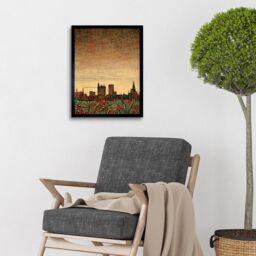 "Artery8 Wall Art Print Floral City Skyline Poppies William Morris Art Framed in Black - Size: W12"" x H16""" - thumbnail 2