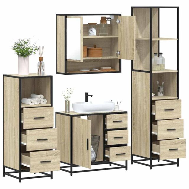 Berkfield Home 4¬†Piece Bathroom Furniture Set¬†Sonoma Oak Engineered Wood in Brown - image 1