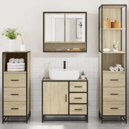 Berkfield Home 4¬†Piece Bathroom Furniture Set¬†Sonoma Oak Engineered Wood in Brown - thumbnail 3