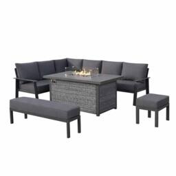 Furnishings For Less UK Aluminium Garden Corner Sofa Set with Fire Pit Table (LHF) in Grey - thumbnail 2