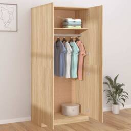 Berkfield Home Wardrobe Sonoma Oak 90x52x200 cm Engineered Wood in Light Tan - Size: 90 x 52 x 200 cm - thumbnail 3
