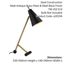 Loops 2 PACK Antique Brass & Matt Black Task Lamp - Modern Adjustable Table Desk Light - thumbnail 2
