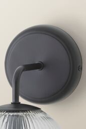 ValueLights Kempton Pair of Ribbed Glass Globe Shade Single Arm Wall Lights in Black - thumbnail 6
