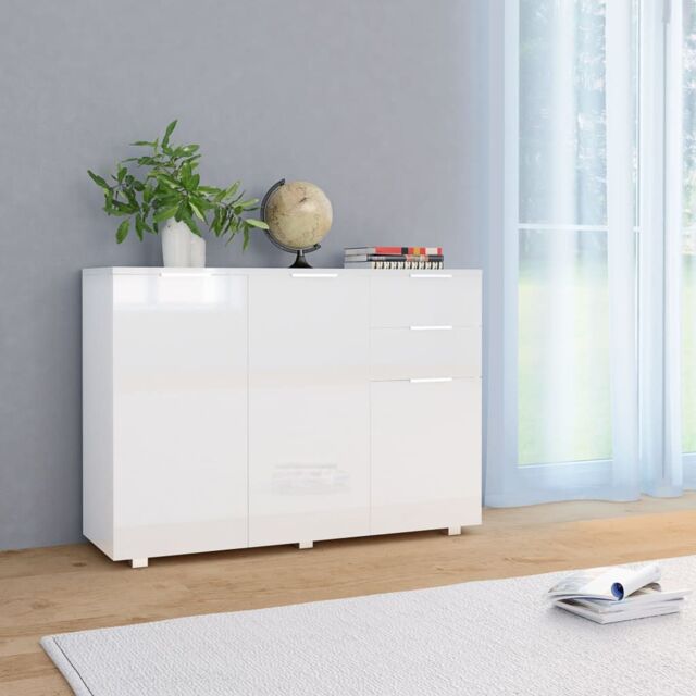 Berkfield Home Sideboard High Gloss White 107x35x76 cm - Size: 107 x 35 x 76 cm - image 1