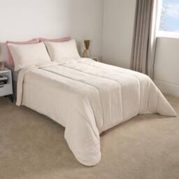 OHS Teddy Fleece 10.5 TOG Coverless Duvet with Pillowcase Bedding Set in Cream - Size: Double - thumbnail 2